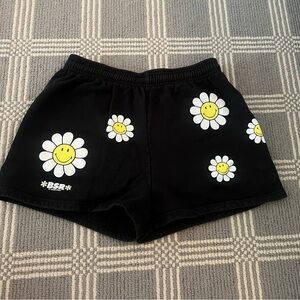 Black lounge shorts with flower detail
